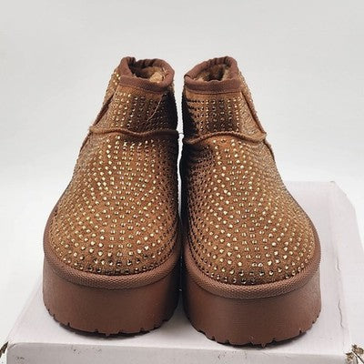 Mata Shoes Tan Lazy Boy Boots Size 10 Faux Fur Lined Blinged Design New China