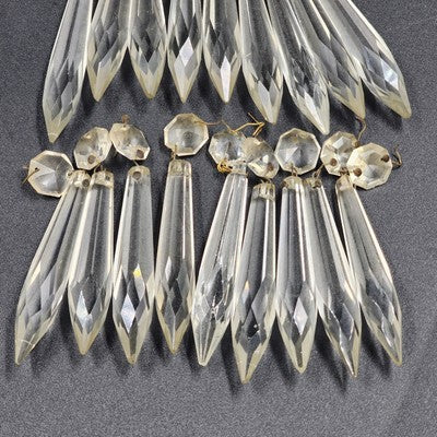 18 Icicle Spear Crystal Glass Chandelier Prisms 2.75" w Octagon Accent Wire Tie