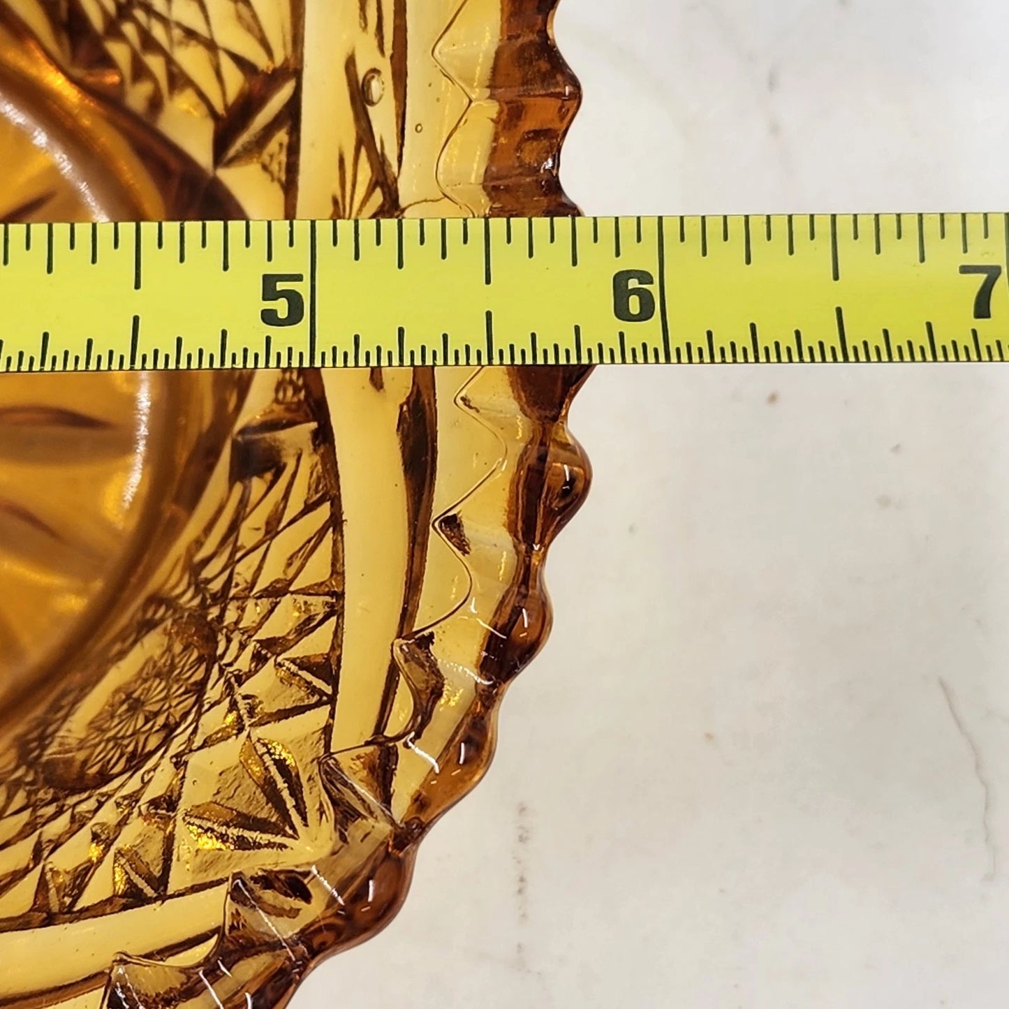 LE Smith Amber Glass Candy Nut Dish 6" Starburst Pattern Sawtooth Rim