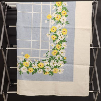 Blue Tablecloth with Yellow and White Daisy Floral Flowers & Square Line 44"x41"
