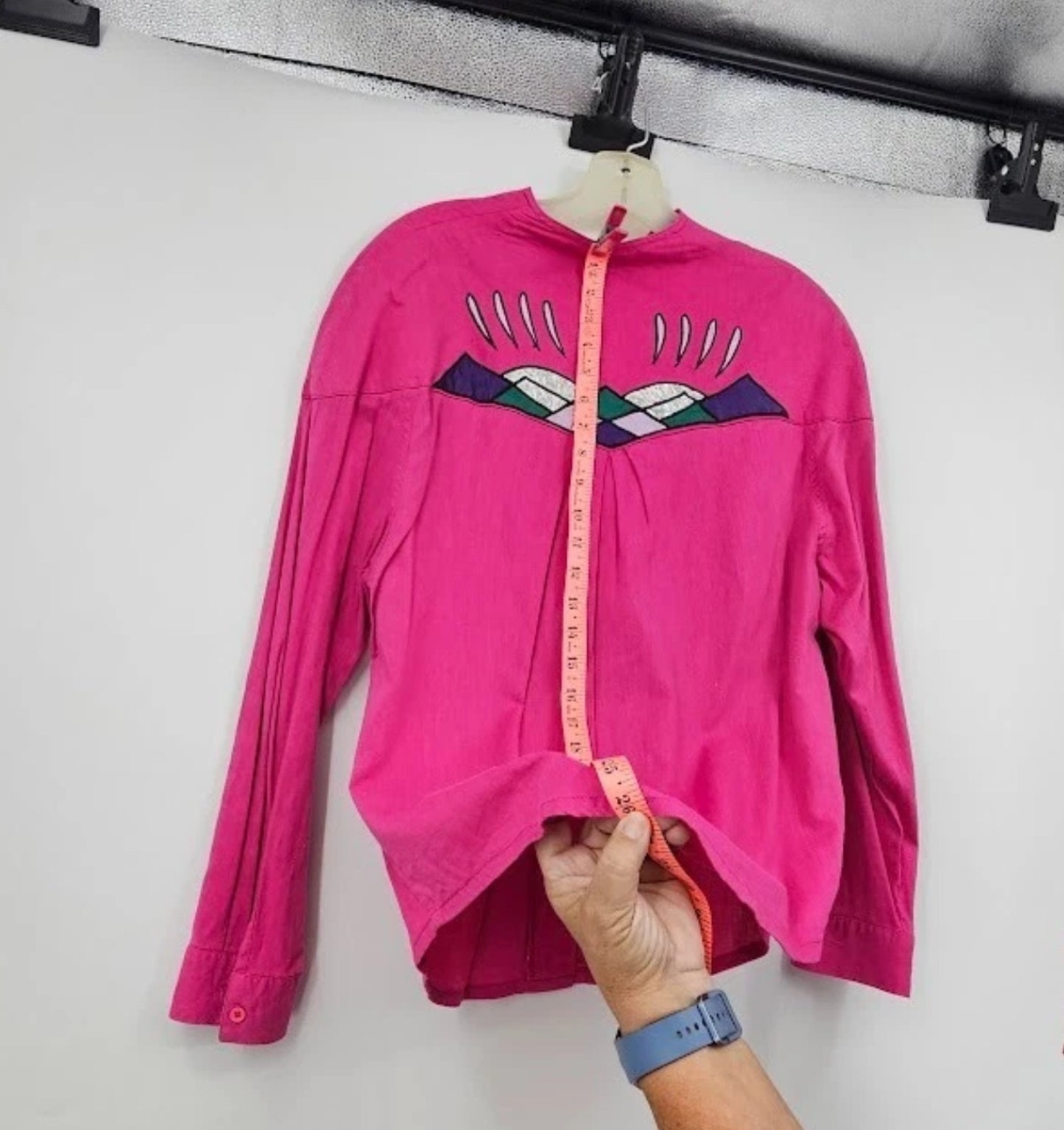 Wrangler Women’s Medium Pink Western Blouse Button Front Applique 90s Cowgirl Rodeo Shirt