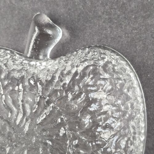 4 Apple Shaped Salad Bowls Clear Italian Pressed Glass Tree Bark Textured Vtg