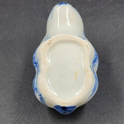 Blue White Porcelain Bunny Rabbit Flower Frog 4.5" 5 Holes Floral Holder