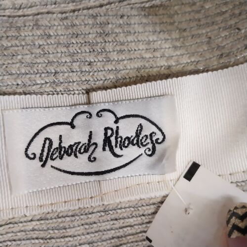 Deborah Rhodes Brimmed Hat Gray Straw Weave Bows Buttons 2.5" Women Medium