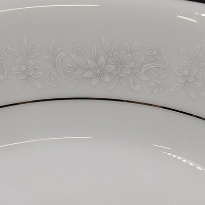 Noritake Cumberland Round Vegetable Bowl 9" White Flowers Platinum Vintage Japan