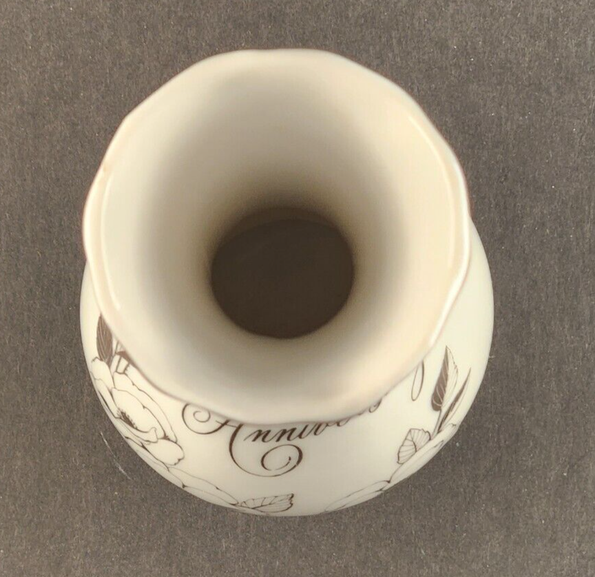 25th Anniversary Bud Vase Fine China 6½ Inch Tall White and Silver Lining
