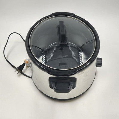 Hamilton Beach Portable Slow Cooker Crock Pot 6 Quart Black Silver 33665 10"x7"