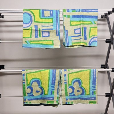 Set of 4 Dinner Napkins Cloth in Blue Green Abstract Geometric Pattern 16.5"long
