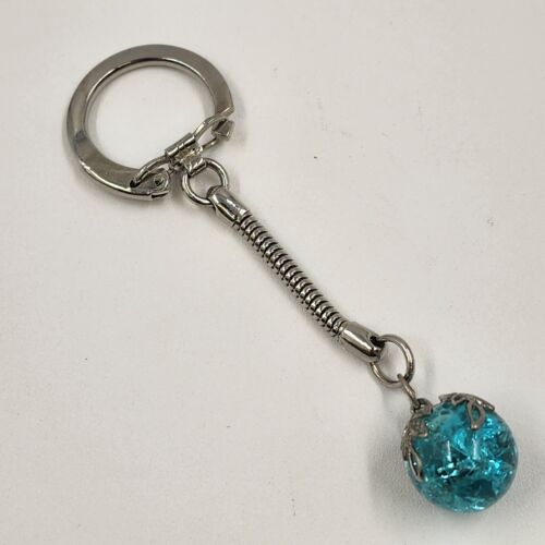 Silver Tone Key Chain with a Blue and Silver Tone Ball Charm