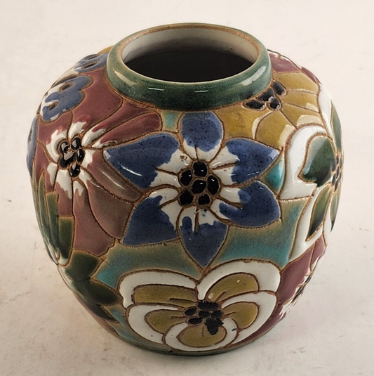 Ceramic Frog Floral Flower Vase Table Decor Vintage Tile Like Design 3"