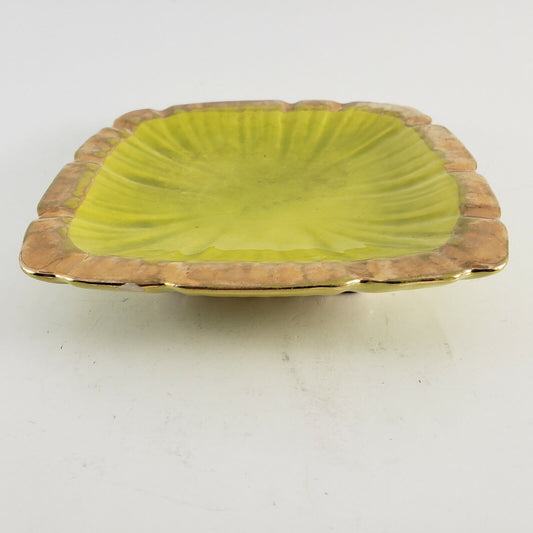 Dick Knox California Art Pottery Footed Ashtray Bowl Lime Green Gold 1940's Rare
