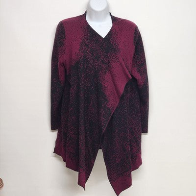 Kasper Women's Long Sleeve Cardigan Wine Purple Black Sweater Open Front Medium
