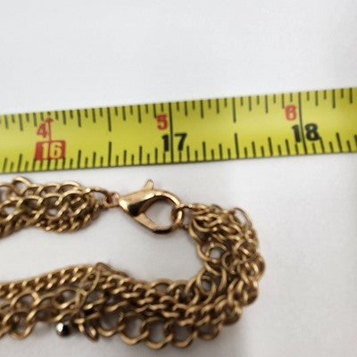 Gold Tone Chain w/ Green Yellow Acrylic Faceted Beads Multilayer Strand Necklace