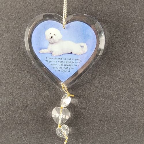 Danbury Mint Bichon Frise Glass Ornaments CHOOSE ME & BEST FRIENDS 2½" tall