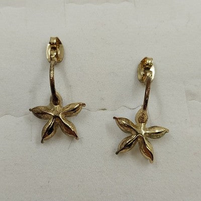 Gold Tone with Iridescent Faceted Rhinestone Flower Shape Earring Jacket Jewelry