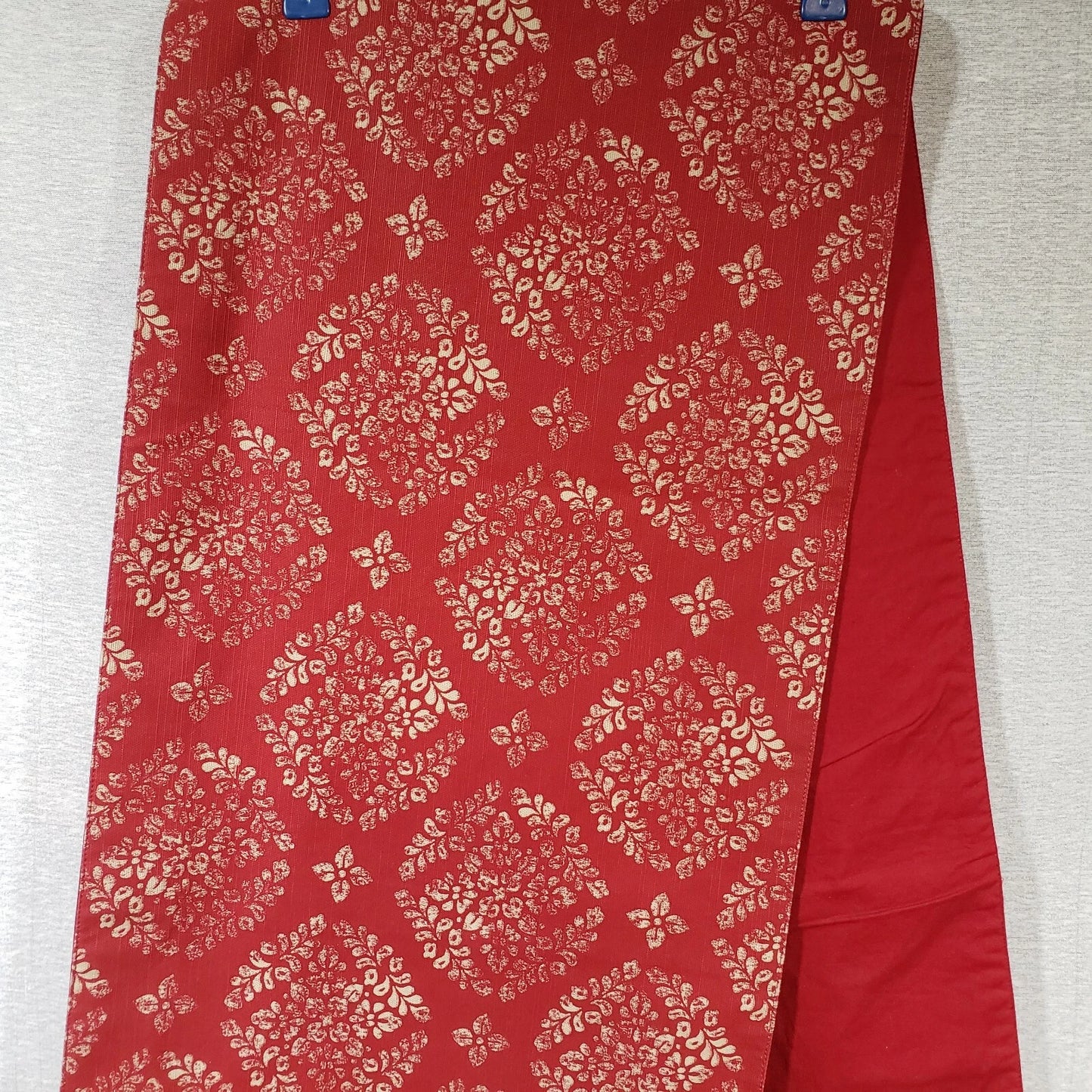 Holiday Decor Red Table Runner 14x72 Stamped Pattern Lined Sewn Edge Rectangular