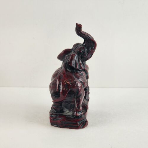 Red Lacquer Resin Elephant Chinese Lucky Figurine Trunk Up for Luck 2.75"x3.75"h