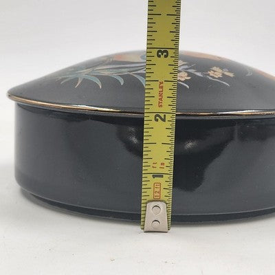 Japan Ceramic Trinket Pot Box 6" Black Gold Gilt Bird & Flowers Ring Box