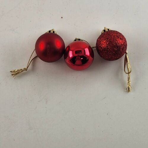 13 Red Christmas Ball Ornaments Mixed Finish Shatterproof 1" Diameter Plastic