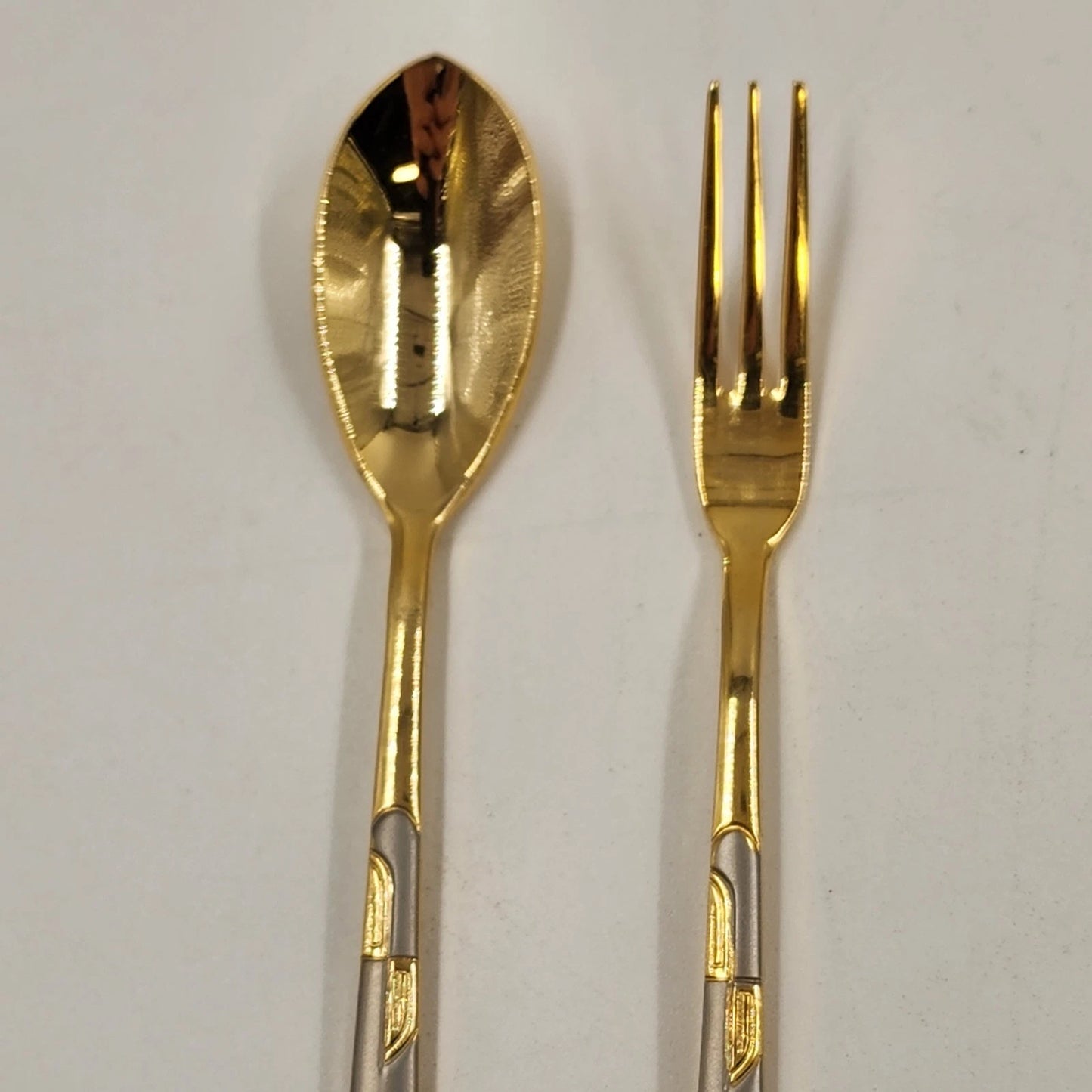 Kum Kang Demitasse Spoon & Fork Set 10 Pcs Gold Tone 18/10 Stainless Steel Boxed