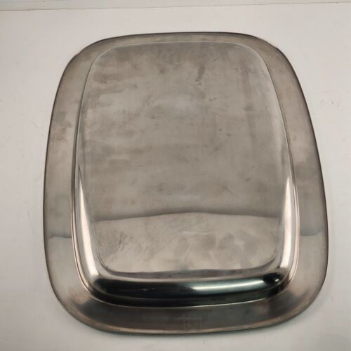 Dolphin Stainless Tray with Teak Cutting Board MCM Japan 17.5" x 12" Cut Marks