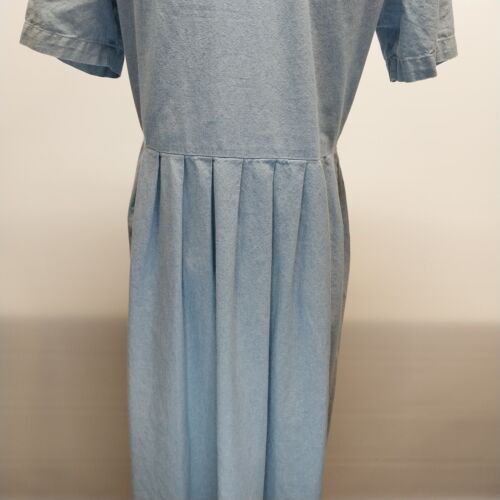 Talbots Short Sleeve Dress Size 4 Blue Pintuck Bodice Pockets 49" Long