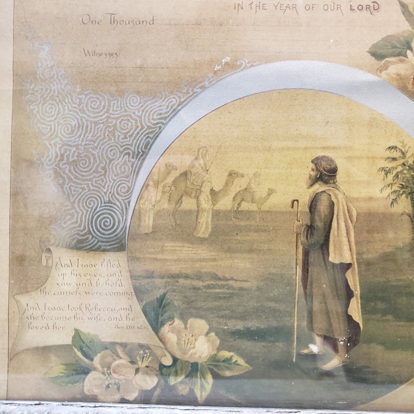 Antique Marriage Certificate Framed Document 1920's Vintage Intricate Frame