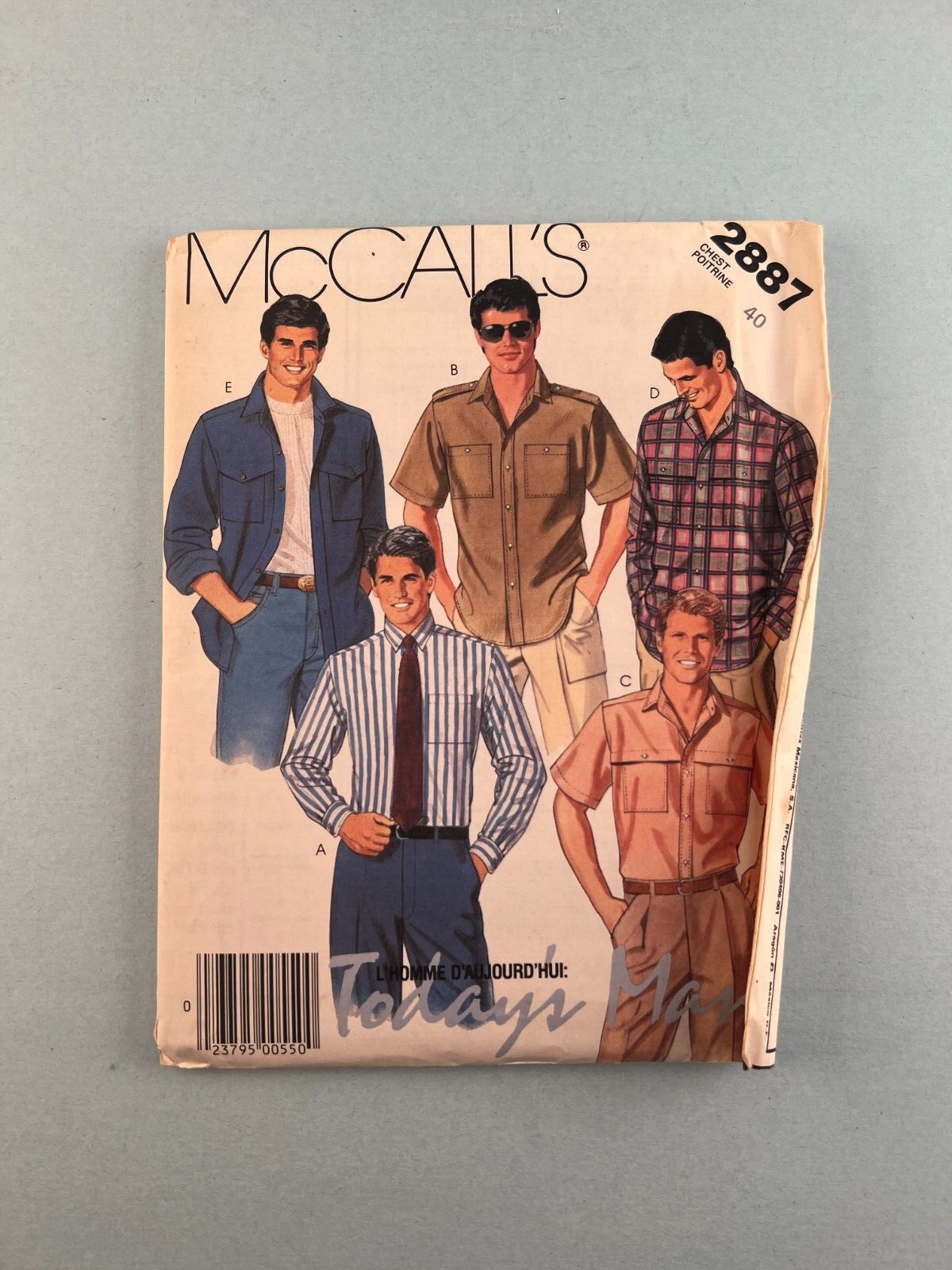 McCall's 2887 Vintage Sewing Pattern '86 Men's Shirt Chest Button Down Collar 40