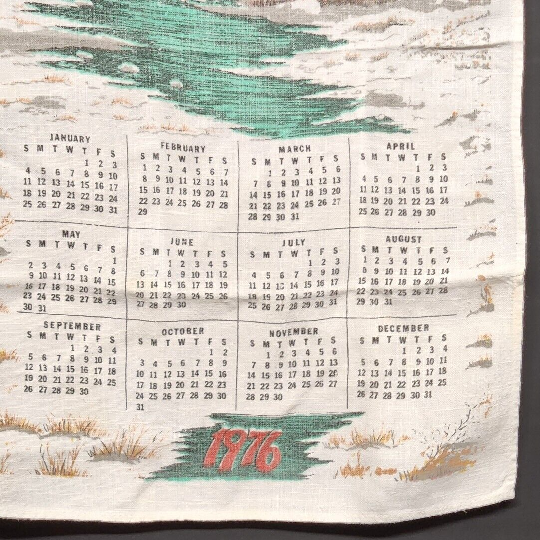 1976 Calendar Linen Kitchen Tea Towel with Creek in The Woods and Forrest