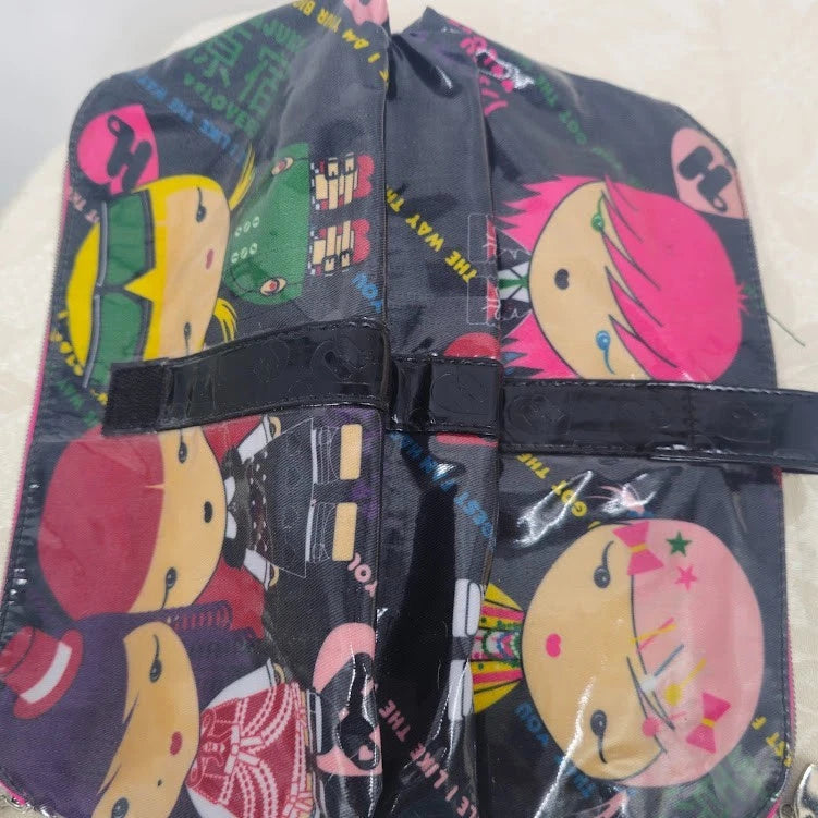 Anime Graphic Makeup Bag Vinyl Zipper Pouch Retro Kid Pop Culture Diddy Bag Vtg