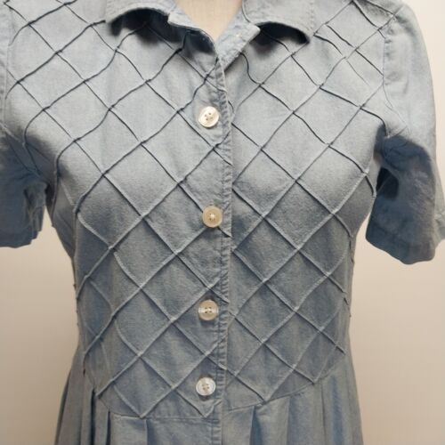 Talbots Short Sleeve Dress Size 4 Blue Pintuck Bodice Pockets 49" Long