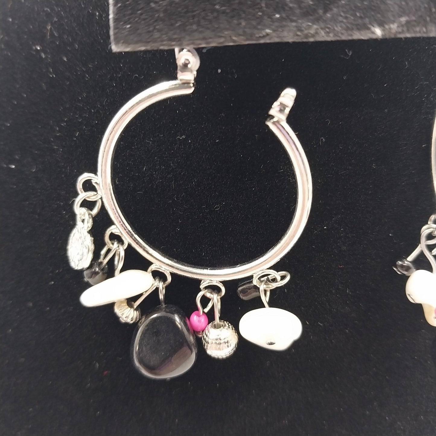 Catherines Silver Tone Saddle Hoop with Multicolor Beads Dangle Earrings Pierced