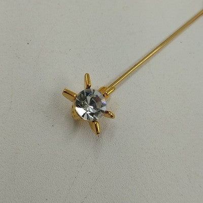 Gold Tone Initial Letter G w Faceted Clear Rhinestone Stick Pin Brooch