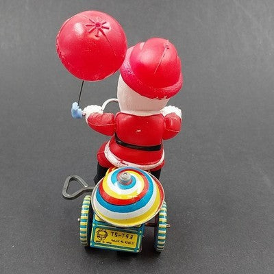 Suzuki Wind Up Toy Celluloid Santa Claus 1950 Tin Tricycle Japan Vintage Works