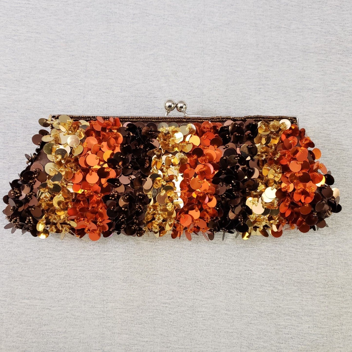 Cocos Intl Beaded Sequin Evening Clutch Purse Bronze Brown Gold Orange NWT