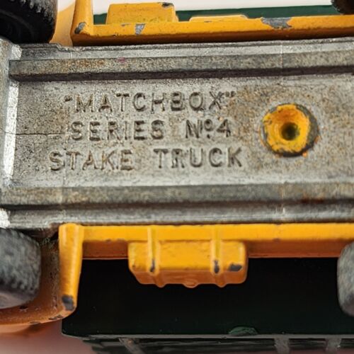 Matchbox Series No 4 Stake Truck Yellow Cab Green Bed Black Tires Lesney England
