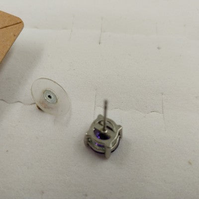 Set of 2 Stud Earrings Silver Tone with Purple and Blue Rhinestones