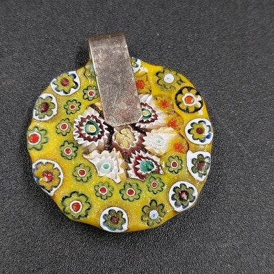 Murano Glass Round Pendant Colorful Millefiori Art Glass Jewelry No Chain