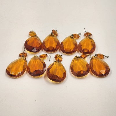 9 Amber Teardrop Faceted Crystal Glass 2" Prisms for Lighting Chandelier Accents