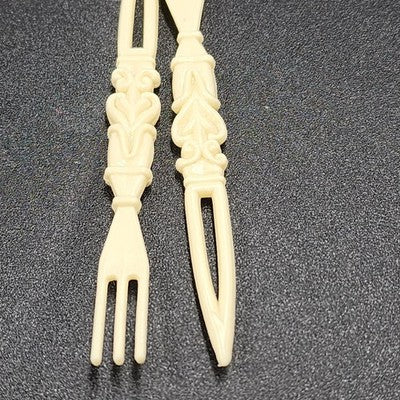 Agiftcorp Cocktail Forks with Floral Carved Celluloid Holder Cream Hong Kong 1978