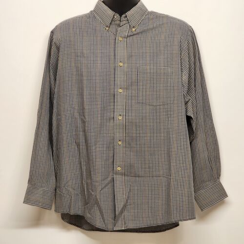David Taylor Men’s Long Sleeve Navy Blue And White Plaid Button Down Shirt
