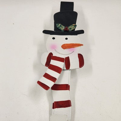Snowman Over The Door Wreath Hanger Holder Metal 15"x2" Christmas Holiday Theme