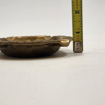 Bronze Brass Ashtray 5.5" Relief Solid Etched Casting Figures Ornate Oval Shape