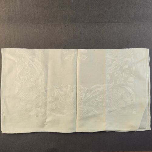 Set of 8 Cloth Napkins w Flower Design Vintage Silky Ivory Square 17"x17"