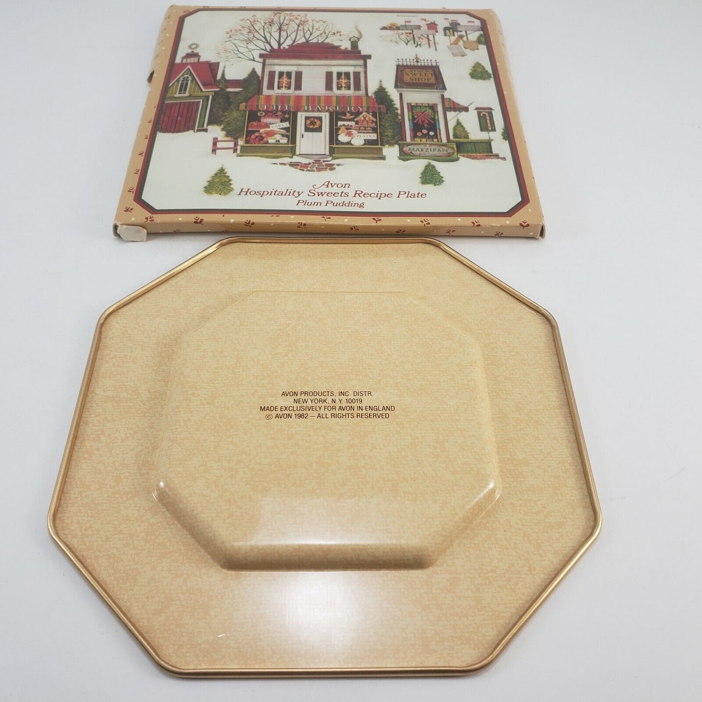 3 Avon Tin Plates Recipes 1982 Blueberry-Orange Bread Plum Pudding Buche de Noel
