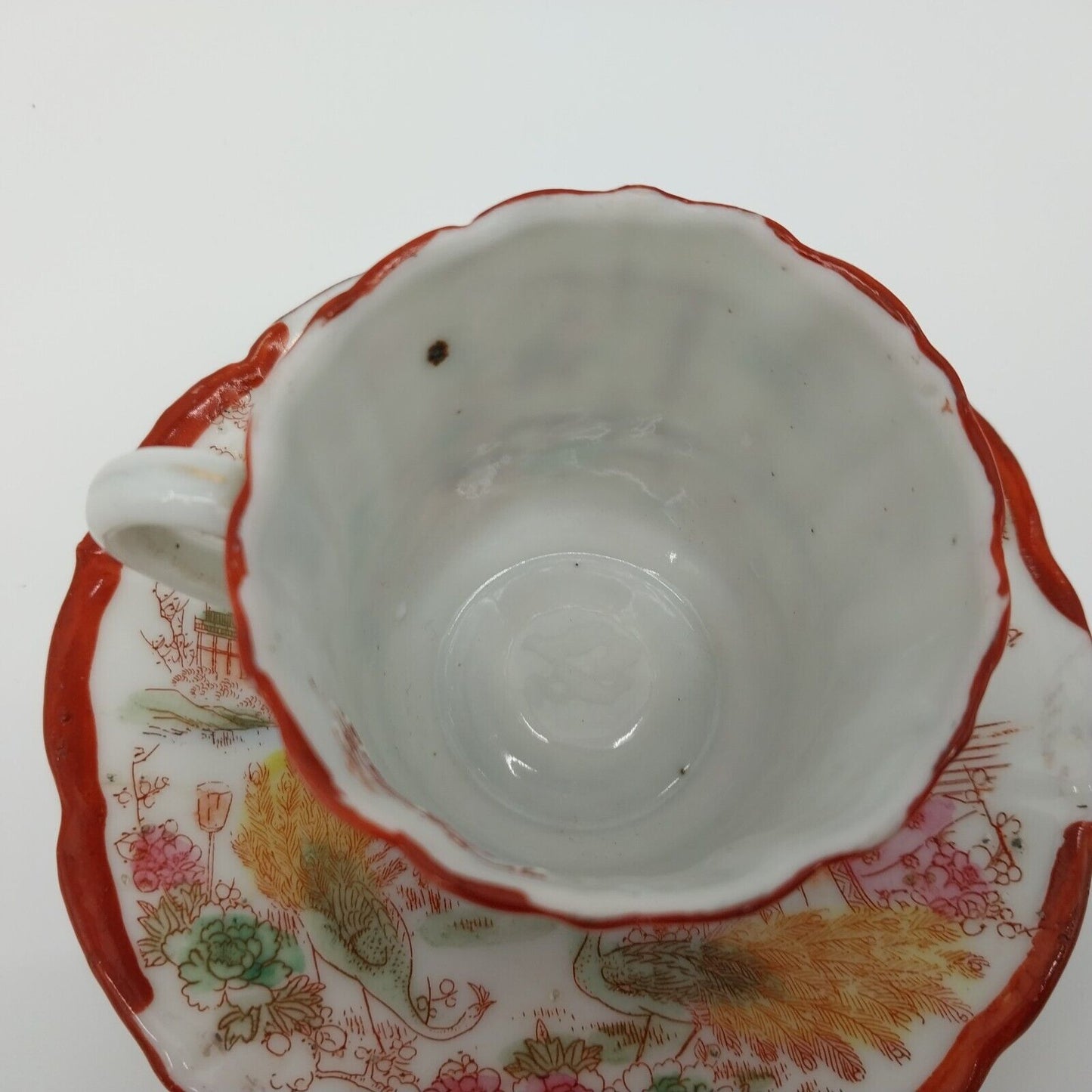 Kutani Eggshell Tea Cup and Saucer Japan Hand Painted Porcelain Geisha Ware 1900