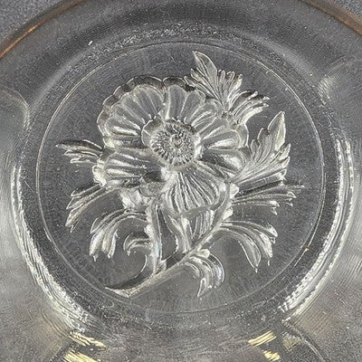 Glass Serving Bowl Floral Flower Etched Bottom Gold Tone Rim 10.5”x3.5”