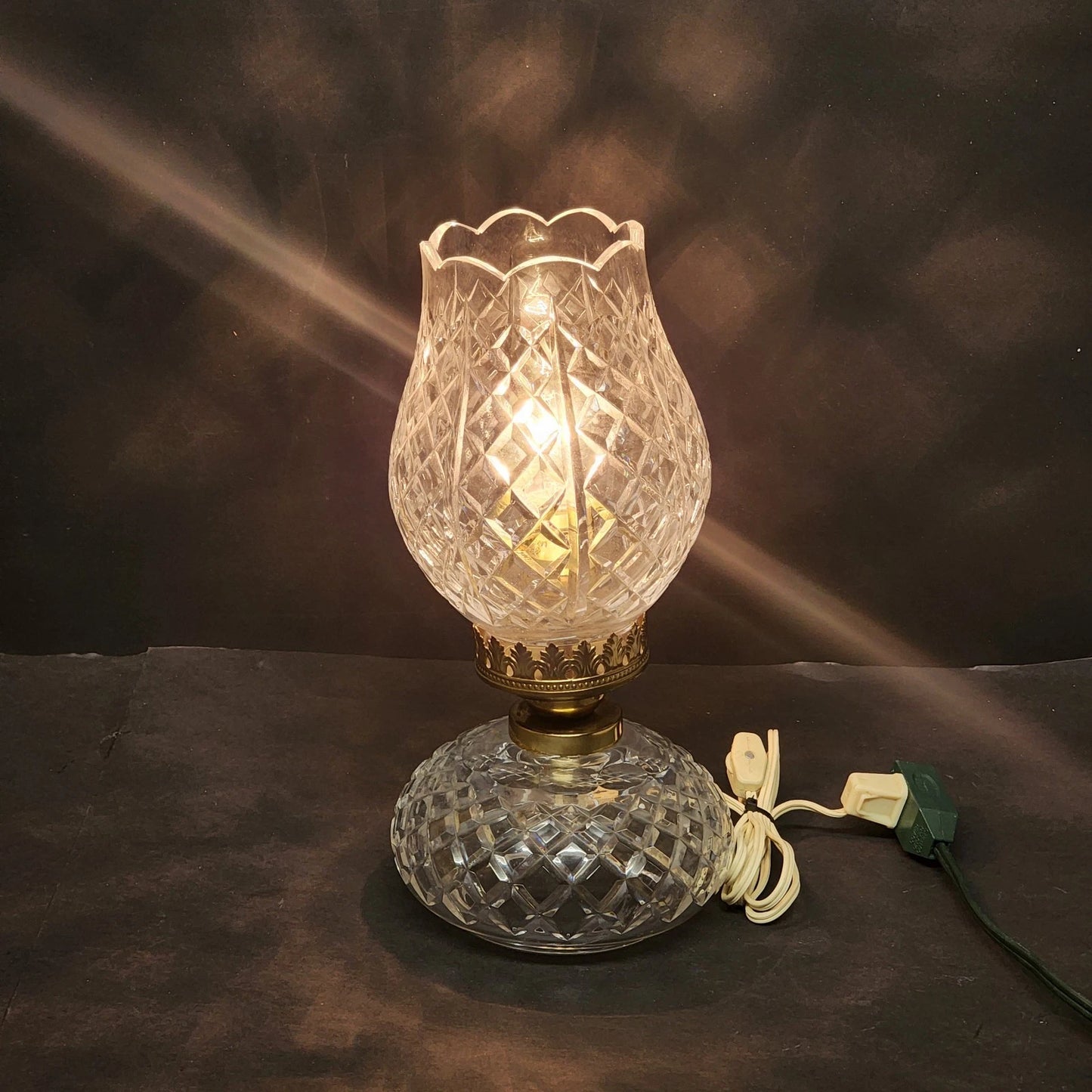 Waterford Crystal Hurricane Table Lamp 13" Tulip Style Clear Glass Brass Accents