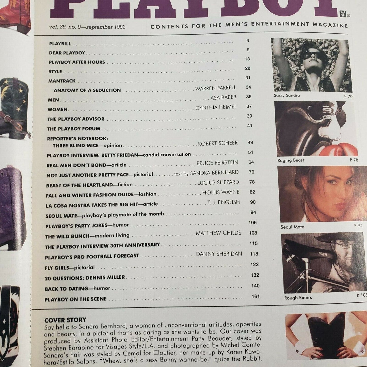 Playboy Magazine Vintage September 1992 Special 30th Yr Interview Betty Friedan