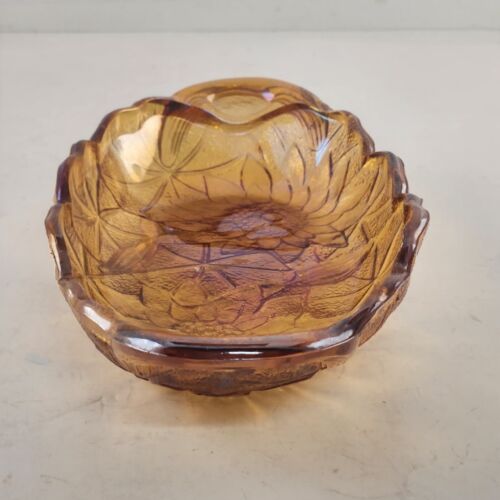 Indiana Glass Celery Dish Sunflower Oval Candy Nut Closed Handles Amber Vintage